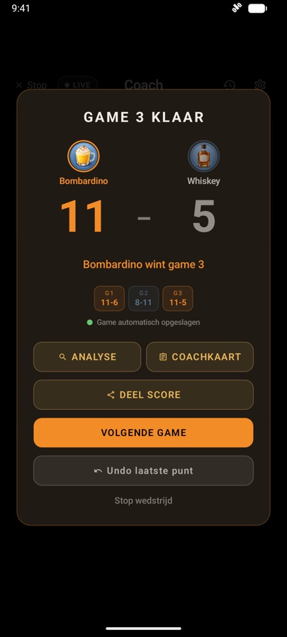 Game over with Analysis, Coach card and Share score
