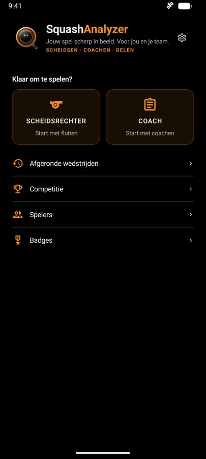 Home screen with Referee, Coach and the other sections