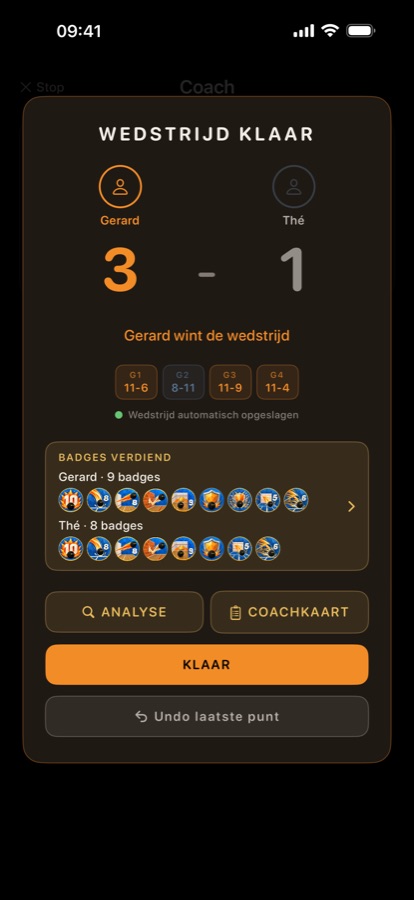 Badges earned after a match