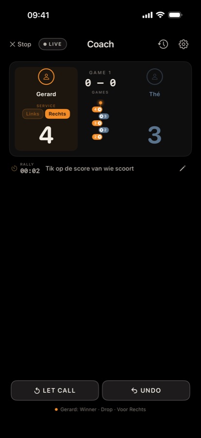 Coach screen with scoreboard