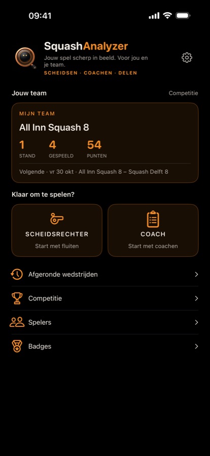 Home screen with Referee, Coach and the other sections