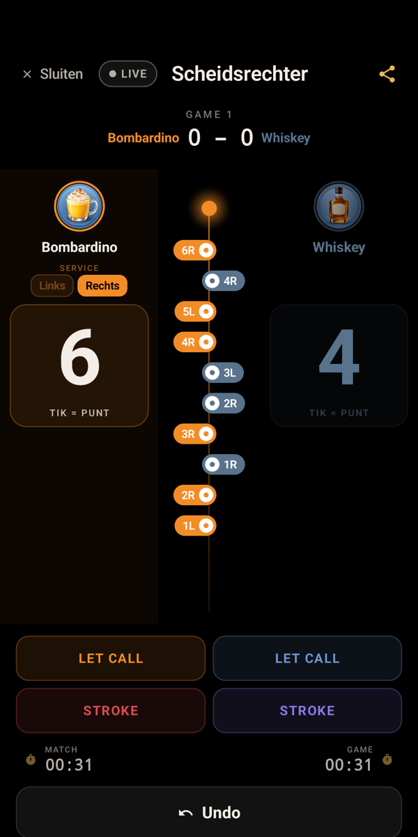 Android: Referee mode with a rally-by-rally score line